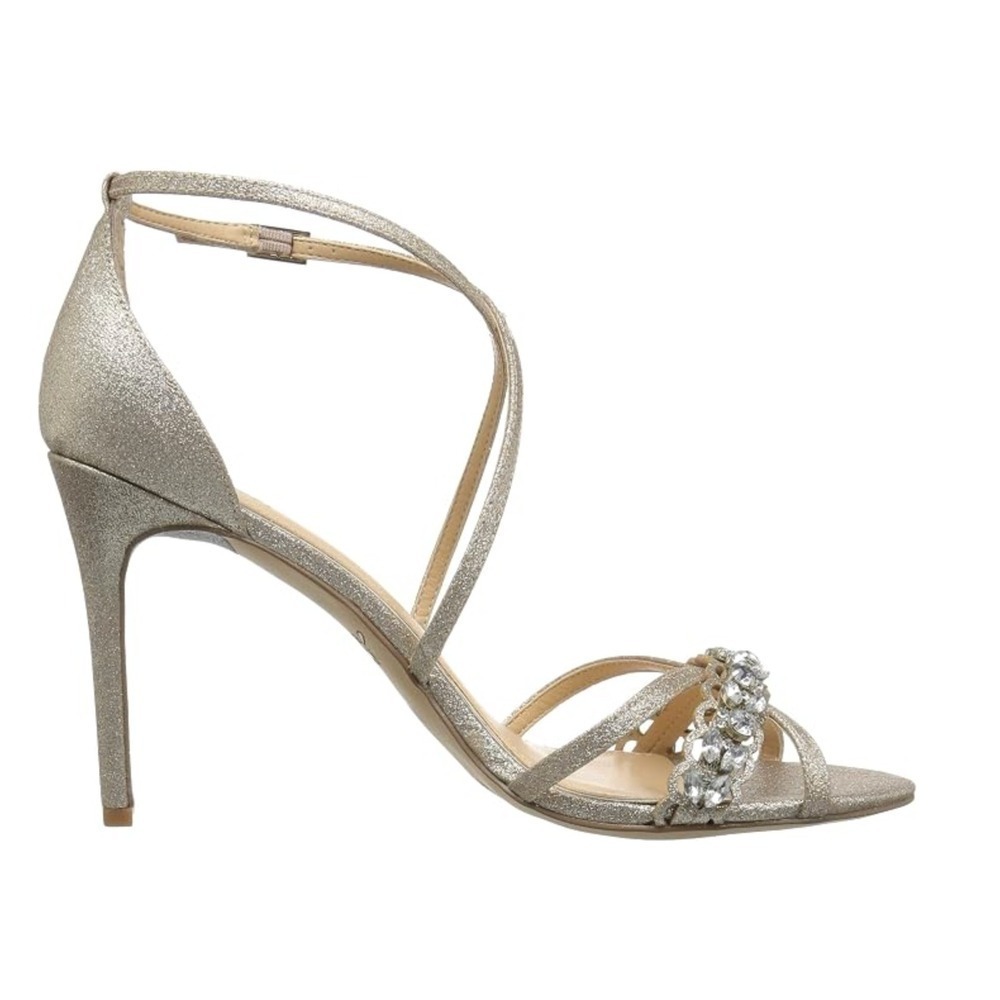 B40 Badgley Mischka Gisele Sandals 7.5 Silver Glitter Embellished Strappy - Picture 2 of 14